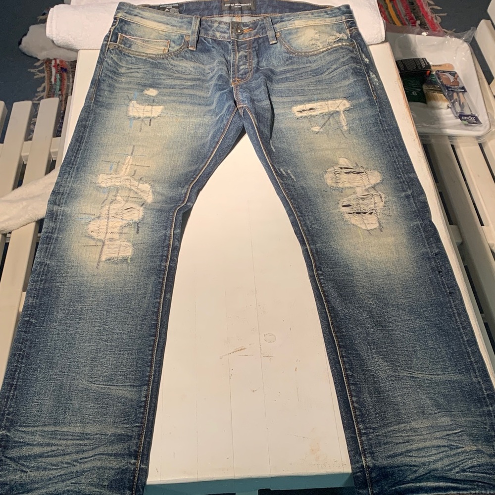 Cult of Individuality Men's Blue Distressed Straight Jeans